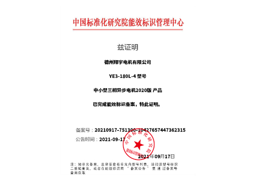 YE3-180L-4备案证明